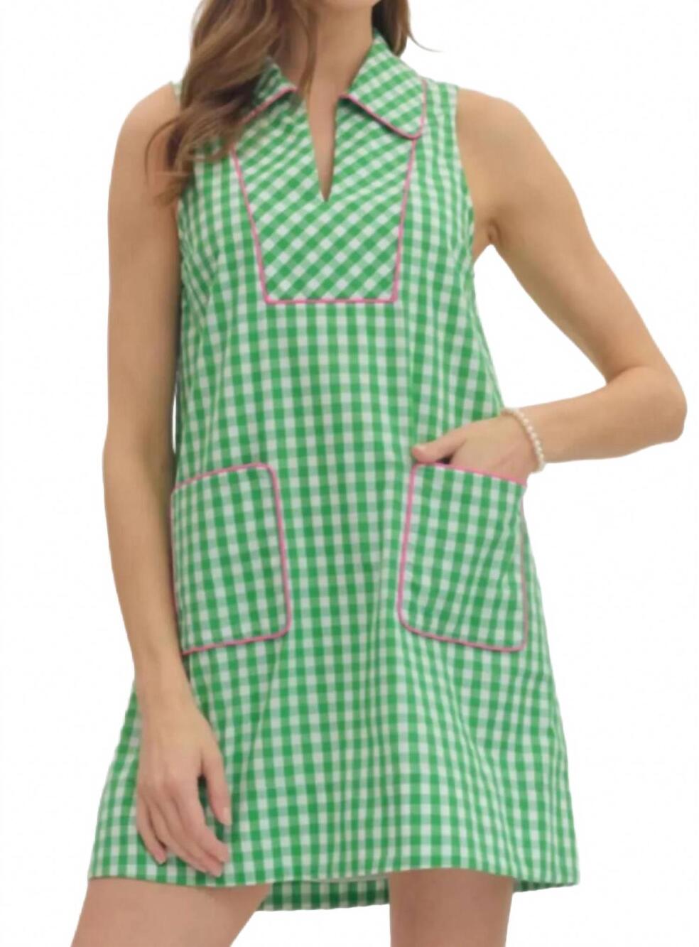 NEW ENTRO women's sinclair dress in green gingham